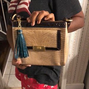 Brahmin Crossbody Bag w/ teal tassel